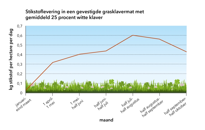 Stikstoflevering in een gevestigde grasklavermat